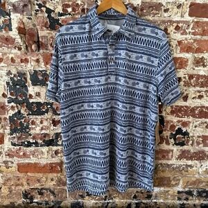 Visitor Premium Hawaiian Pineapple Men's Large Polo Shirt Gray Blue NWT